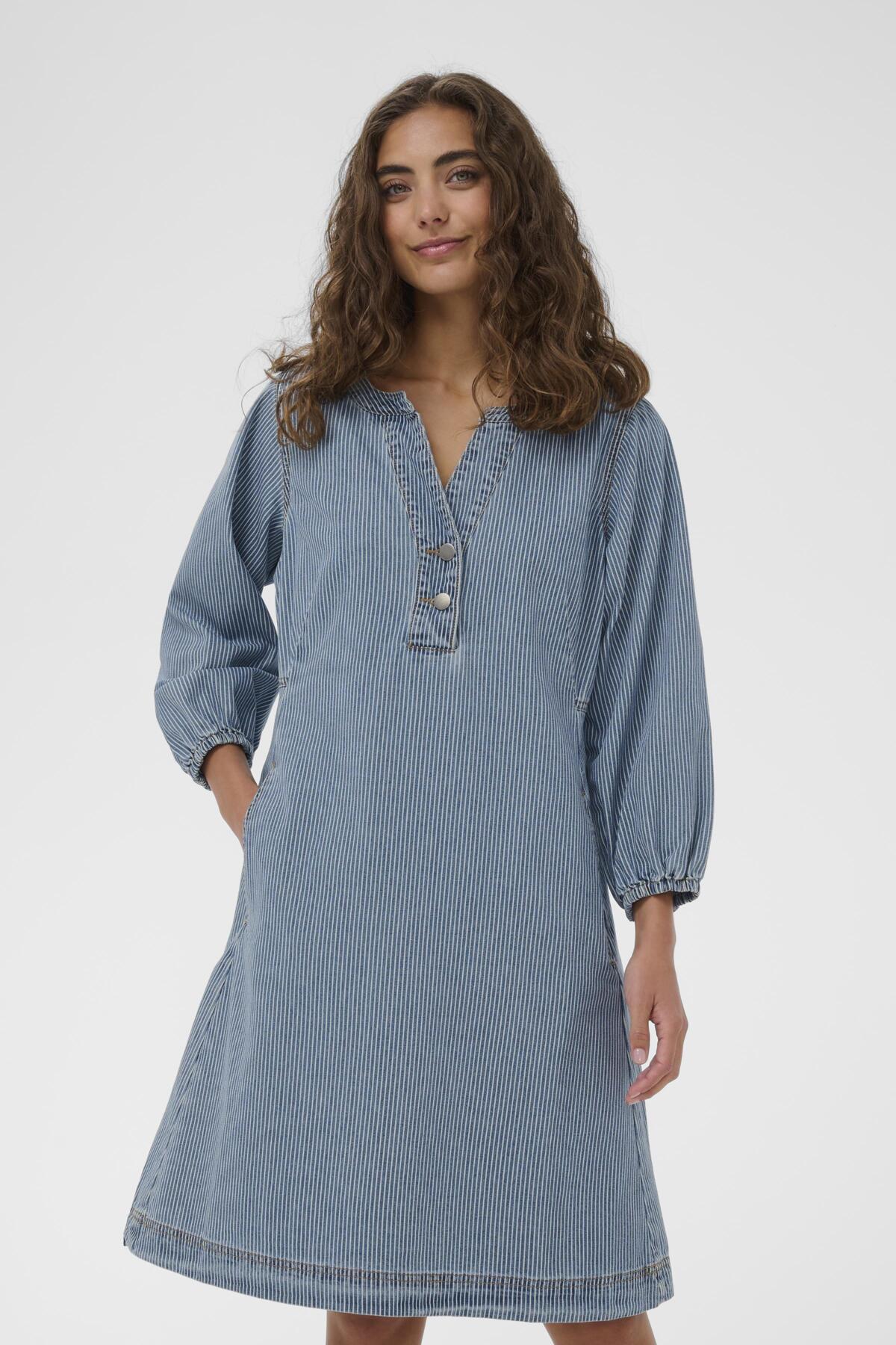 Culture CUayna 3/4 Sleeve Dress Blue/White Stripes