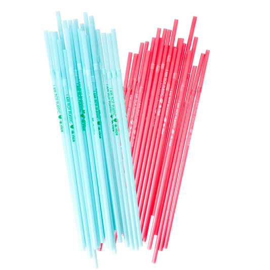 Rice PLA Straw in 2 Asst. Colors - 'I'm Not Plastic' Wording - 24 pcs