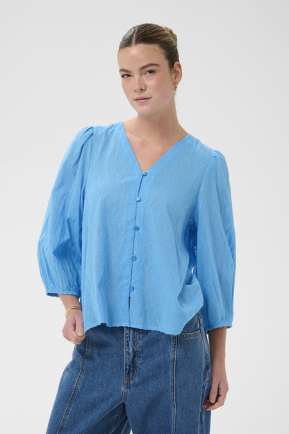Kaffe Clothing KAgabriela V-neck Shirt Azure Blue