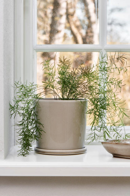 Ib Laursen Potte M/Underskål Krakeleret Glasur Saga beige