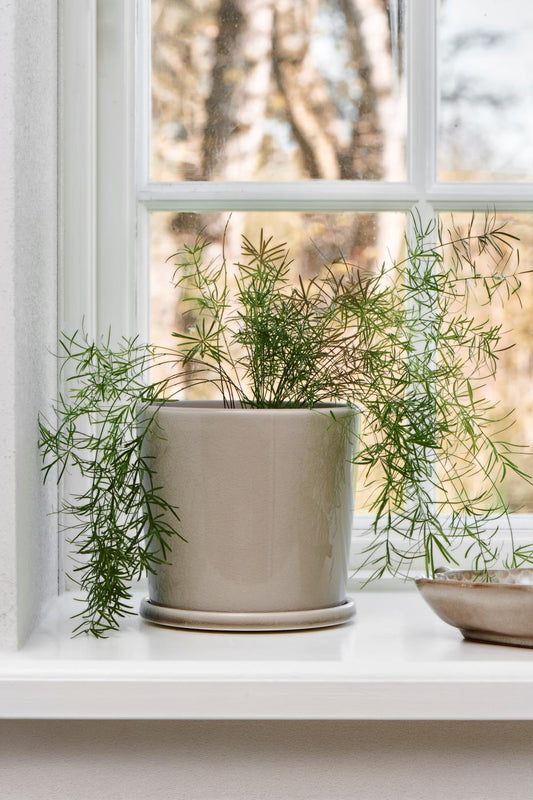 Ib Laursen Potte M/Underskål Krakeleret Glasur Saga beige