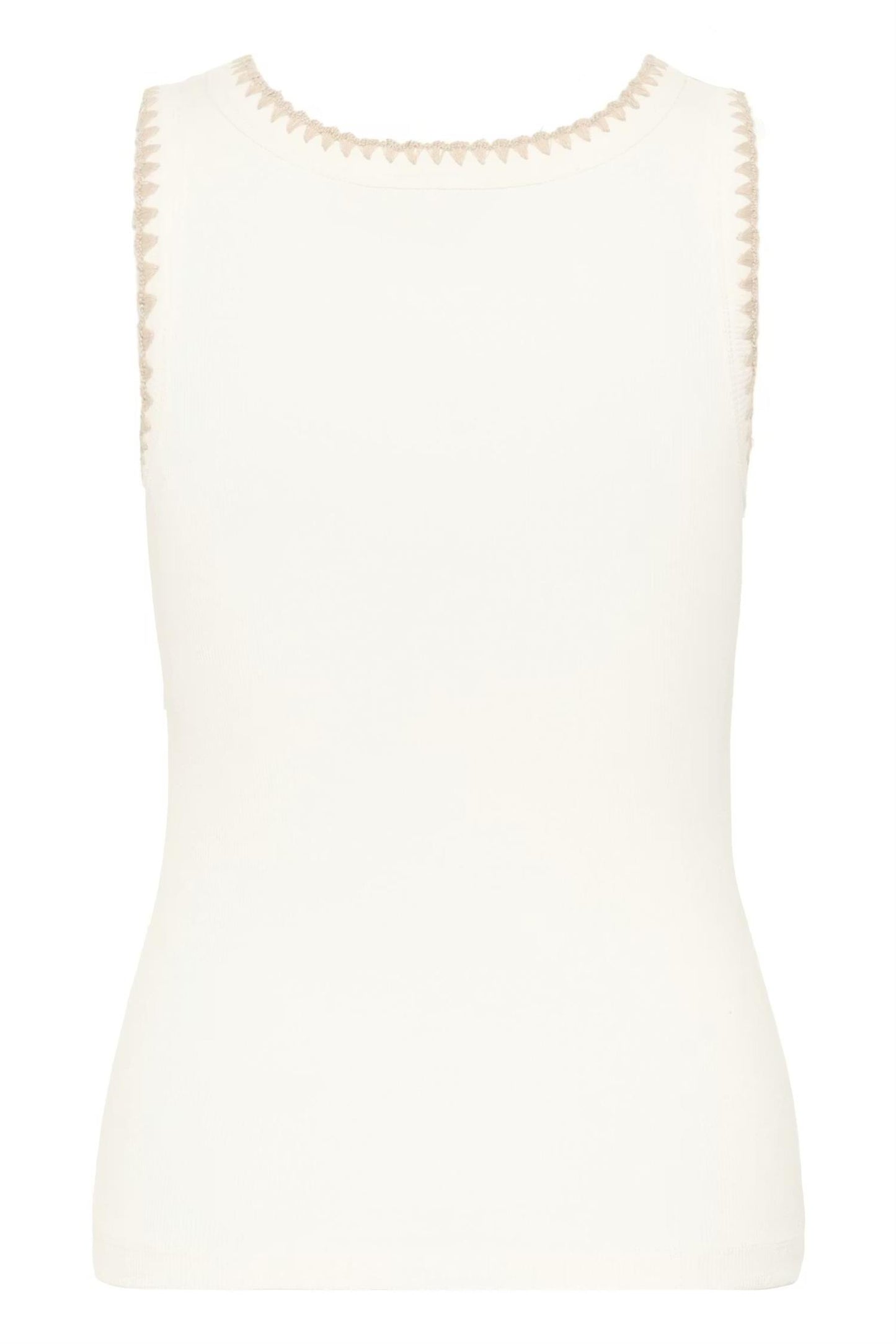 Kaffe KAcarna – Offwhite singlet med dekorativ sandfarget kant
