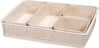 Kurv sand vevd design PP 5 stk i sett