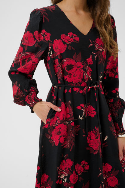 Kaffe Clothing KAlpamela Dress Black/Red Flower