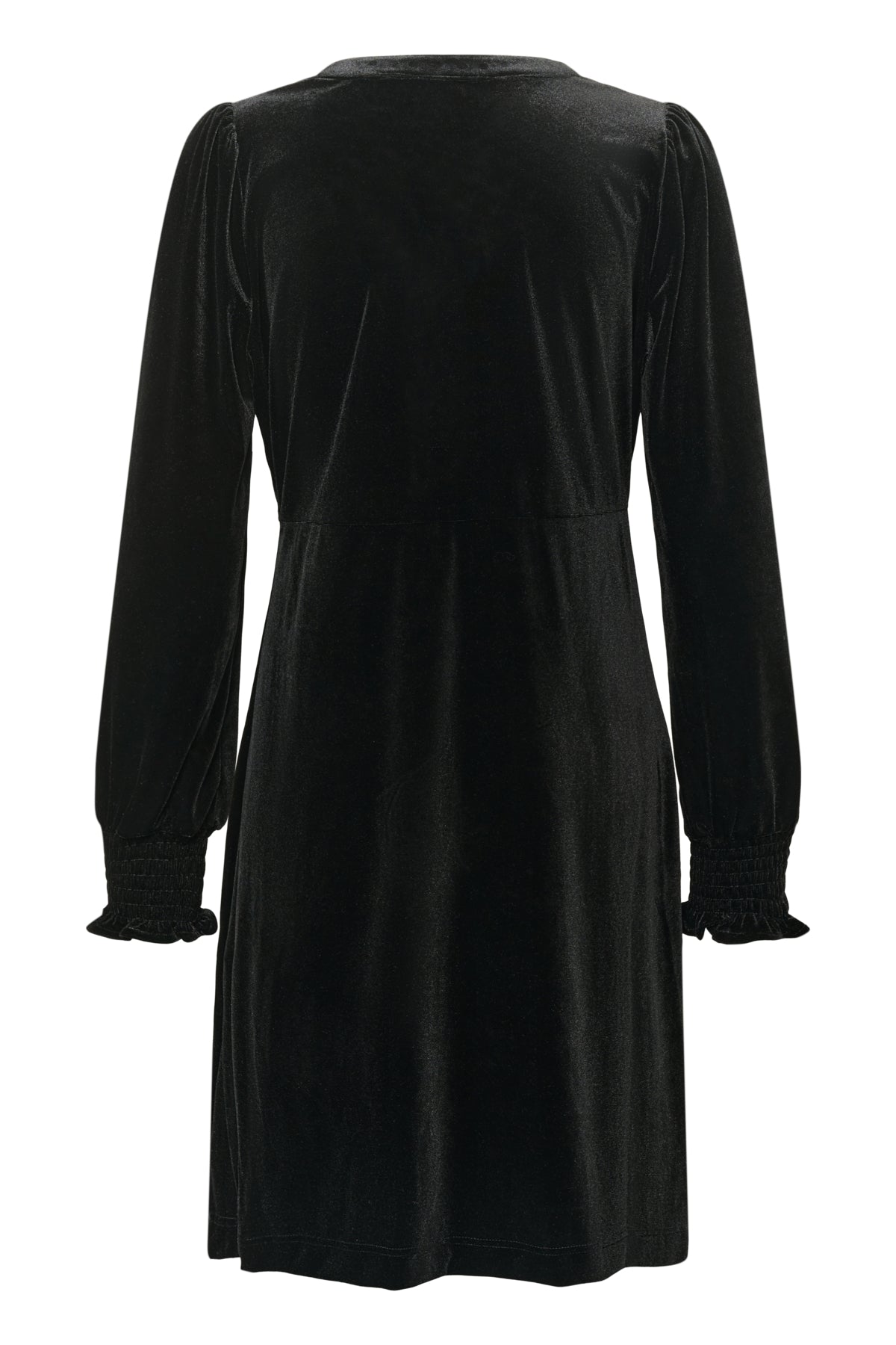 Culture CUchananna Zoe Dress – Meteorittgrå (sort) kjole med dekorative knapper og fløyelsfinish