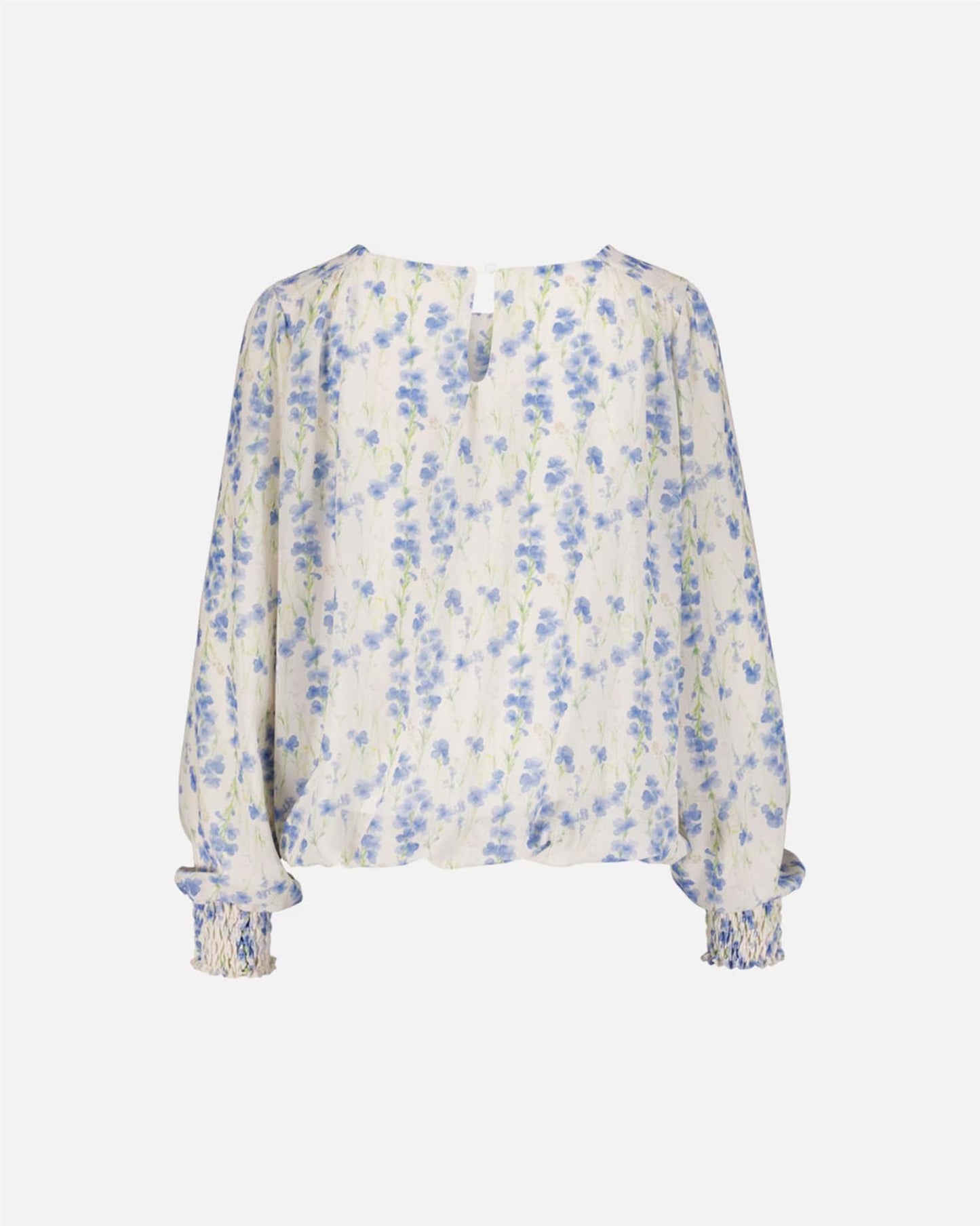 Floyd Bluse Marita Gadi – Offwhite bluse med lyseblått blomsterprint