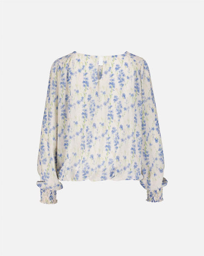 Floyd Bluse Marita Gadi – Offwhite bluse med lyseblått blomsterprint