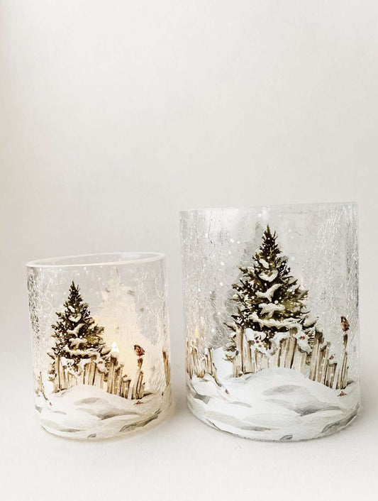 Lysglass Krakelert Nostalgi Vinter 11,5×13 cm