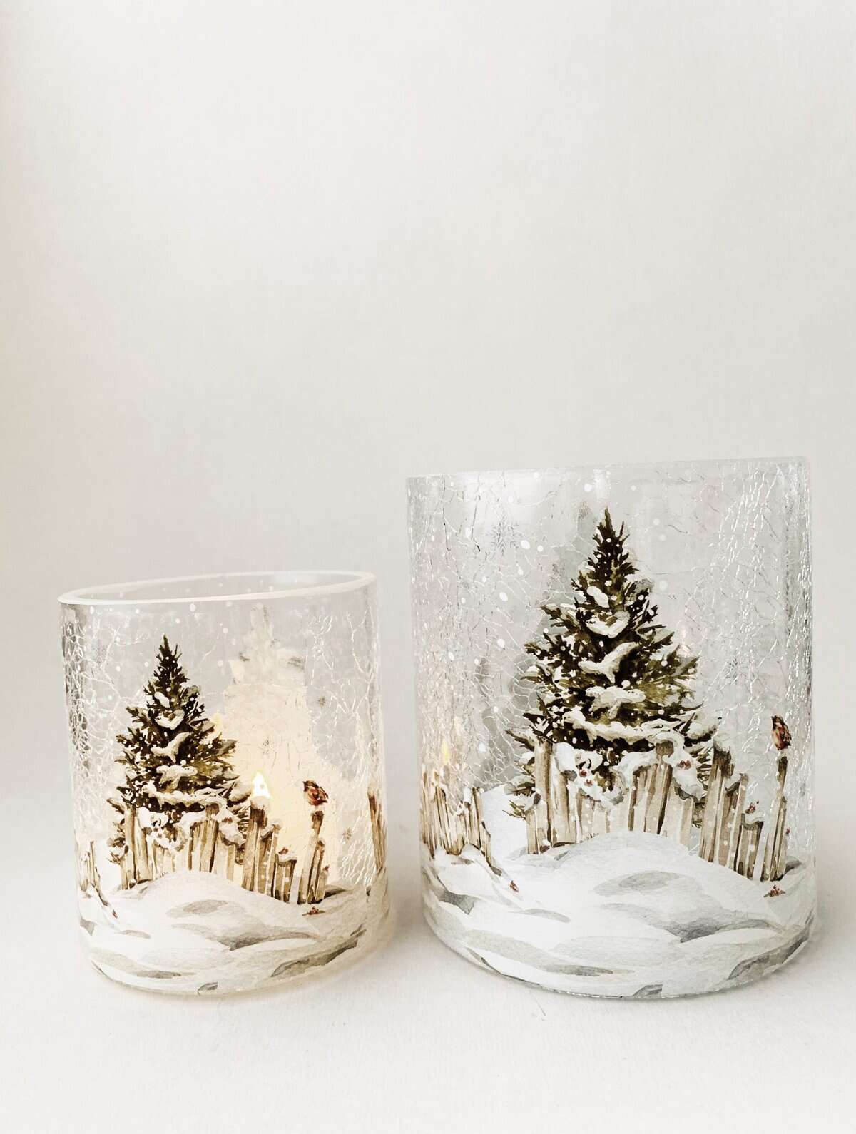Lysglass Krakelert Nostalgi Vinter 9×10 cm