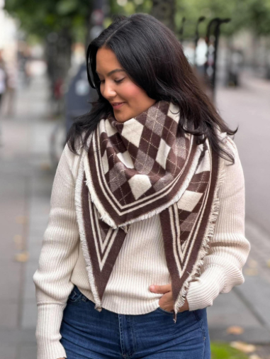 Skjerf Rutete Brunt/Offwhite
