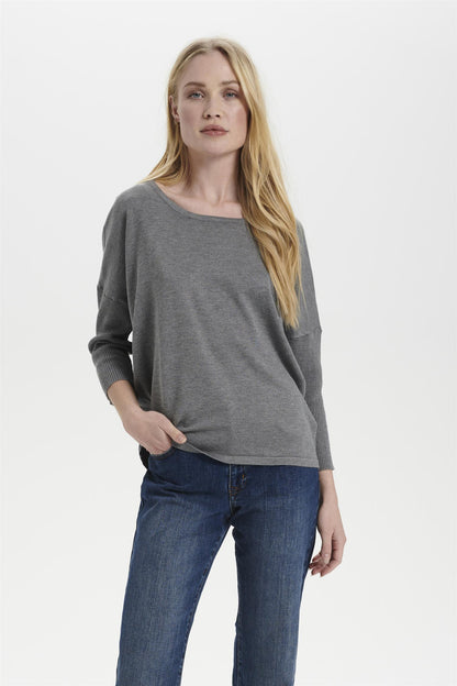 Saint Tropez MilaSZ R-Neck Pullover Mist Grey Melange