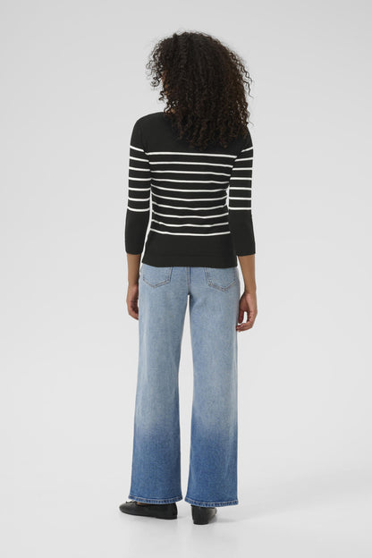 Kaffe Clothing KAlizza Boatneck Pullover Feather Black/Chalk Stripes