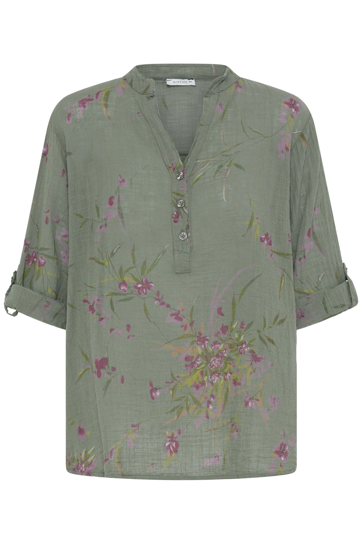 Sorbet SBalexa – Olivengrønn bluse med blomsterprint