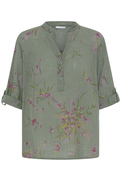 Sorbet SBalexa – Olivengrønn bluse med blomsterprint