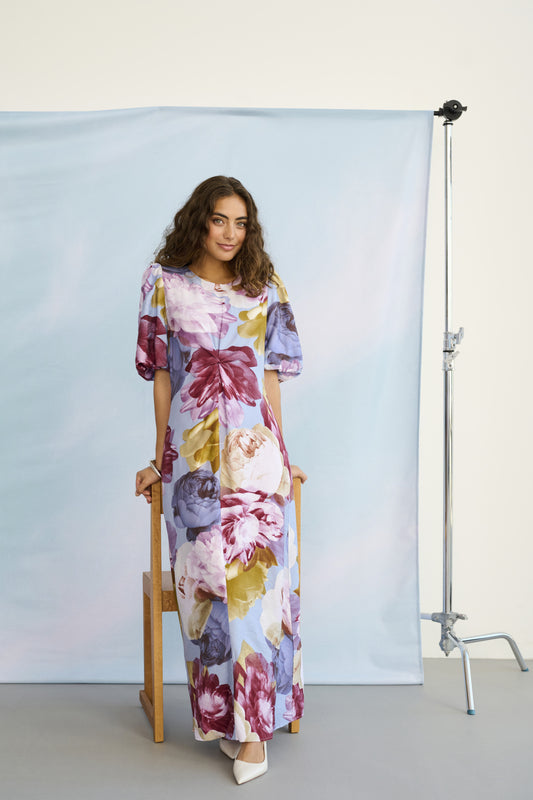 Culture CUmagna Greece Long Dress Blue/Pink/Yellow Flower