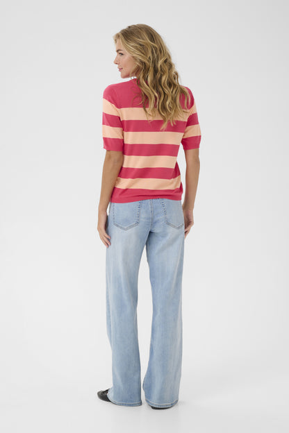 Kaffe Clothing KAlizza Striped Knit Rasberry/Peach Wide Stripes