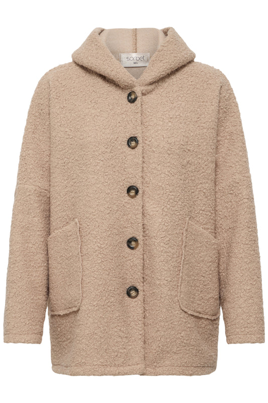 Sorbet SBcember Jacket – Sandfarget hettejakke med store lommer