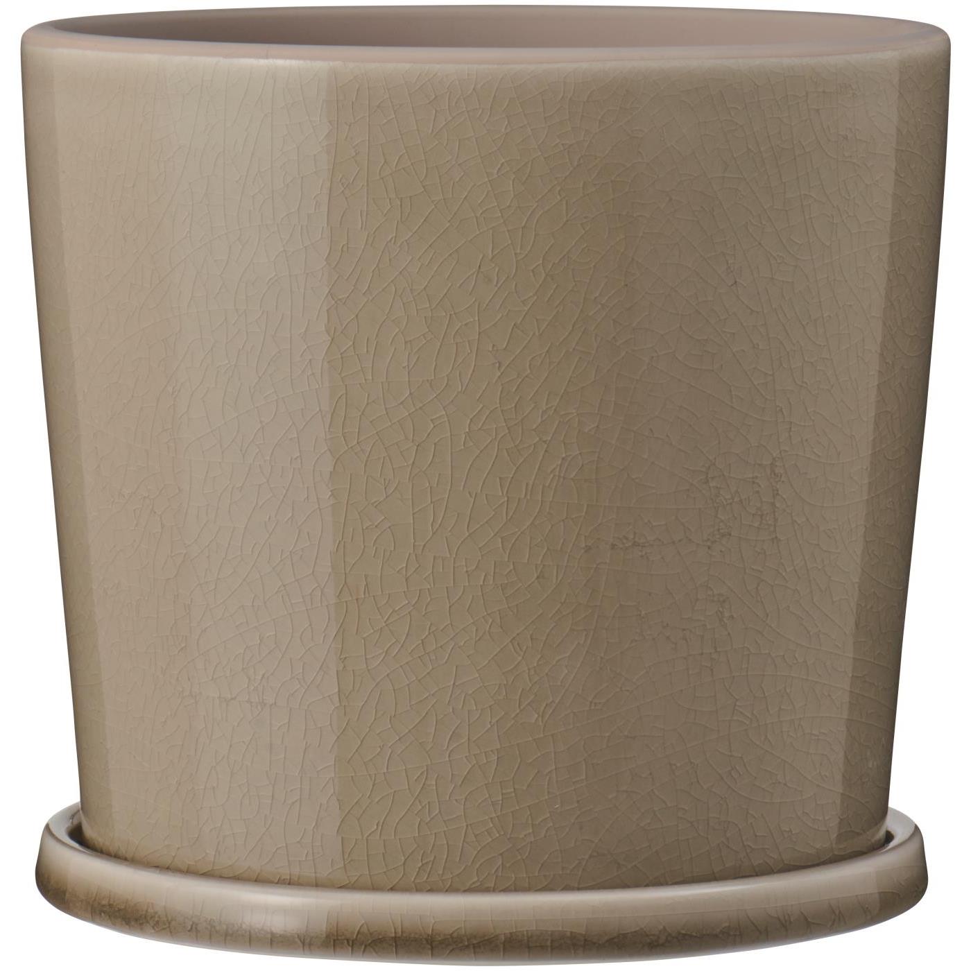 Ib Laursen Potte M/Underskål Krakeleret Glasur Saga beige