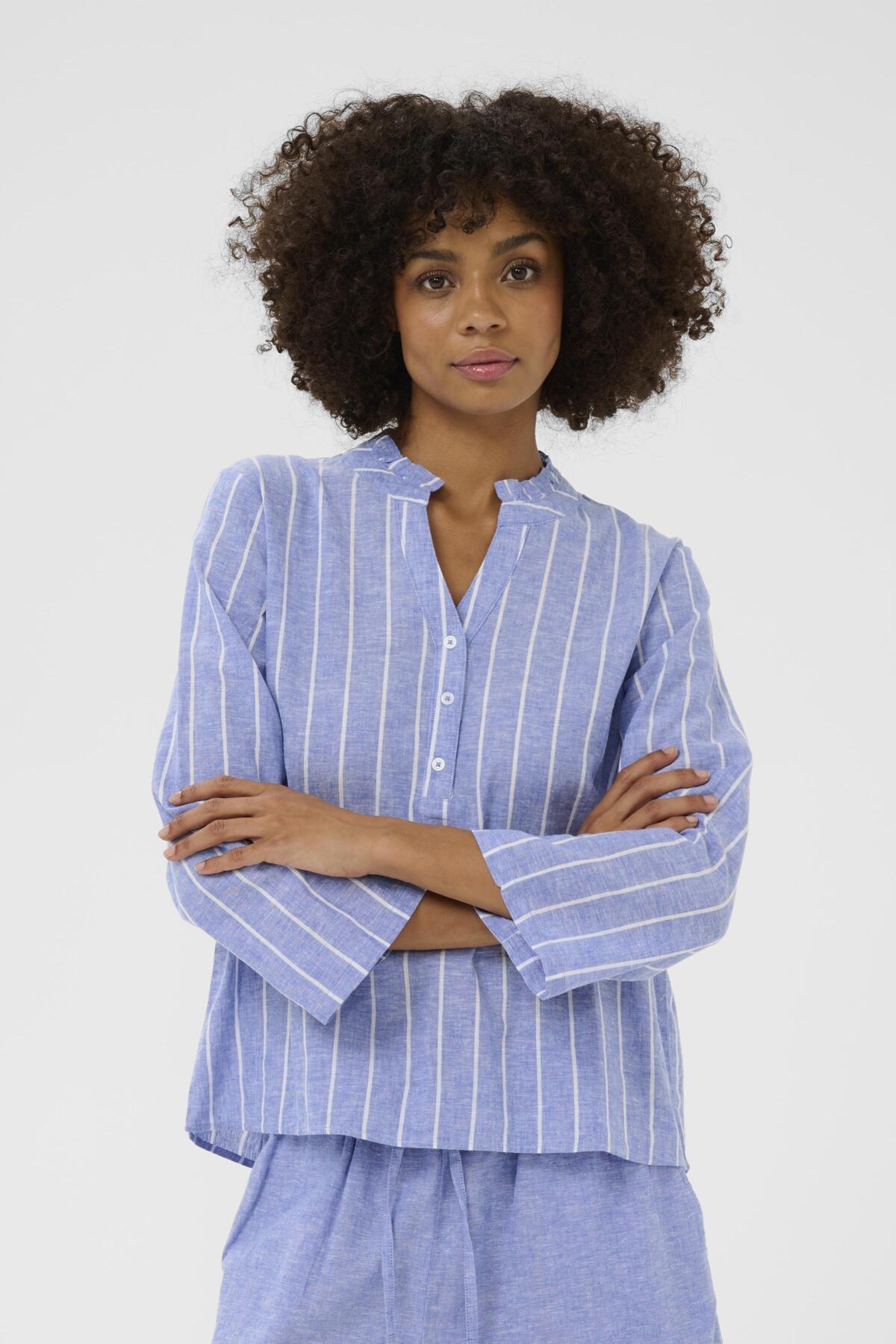 Culture CUarletty Blouse - Powder Blue/Gardenia Stripe