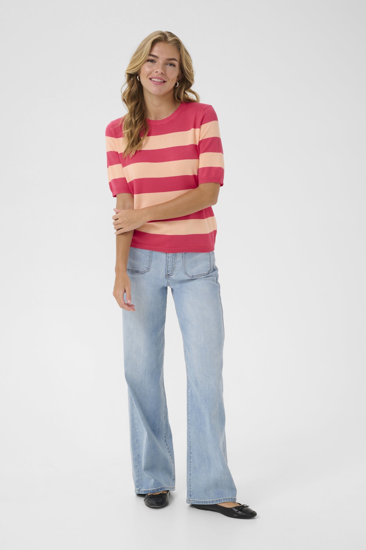 Kaffe Clothing KAlizza Striped Knit Rasberry/Peach Wide Stripes