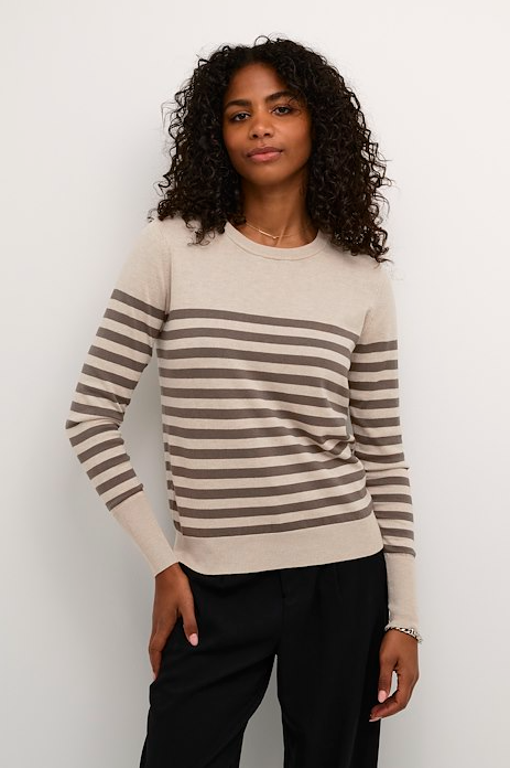 Kaffe Clothing KAlizza Striped Knit Pullover Feather Gray / Brown Striped