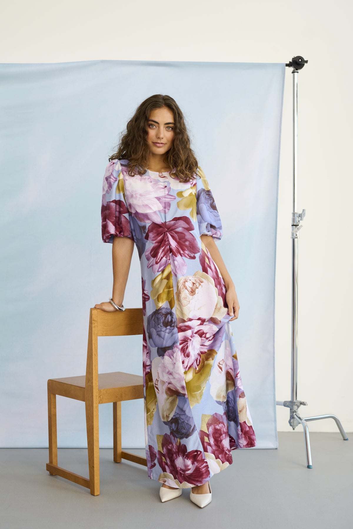 Culture CUmagna Greece Long Dress Blue/Pink/Yellow Flower