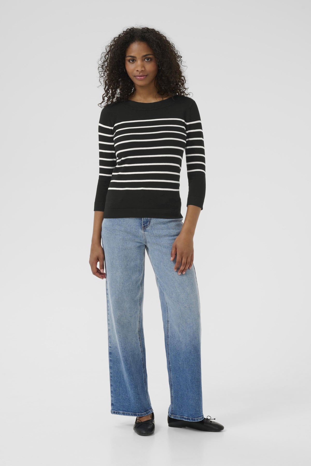 Kaffe Clothing KAlizza Boatneck Pullover Feather Black/Chalk Stripes