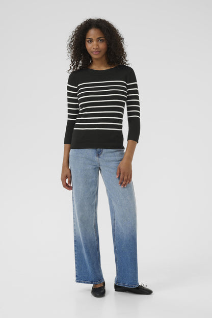 Kaffe Clothing KAlizza Boatneck Pullover Feather Black/Chalk Stripes