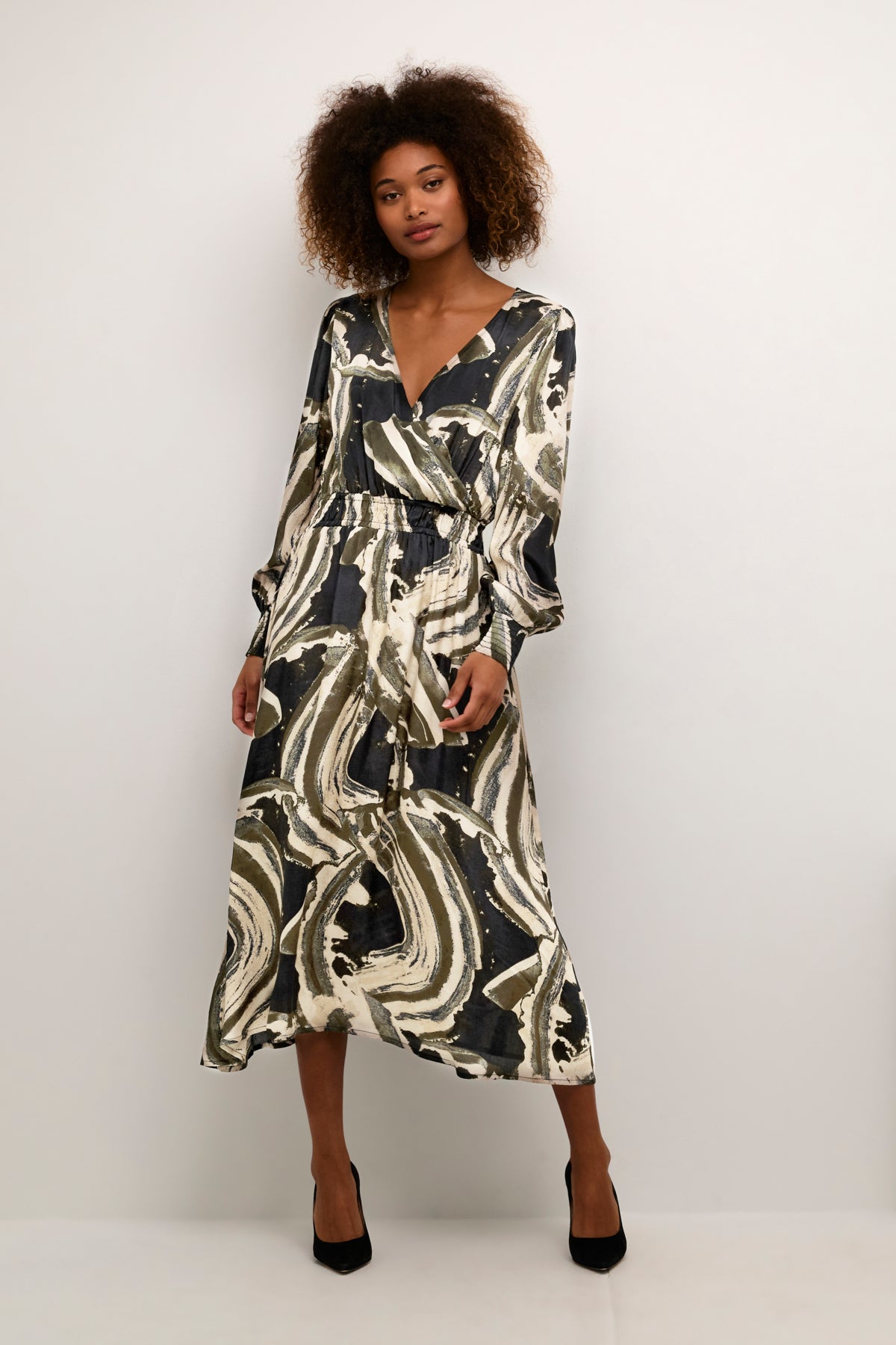 Kaffe Clothing KAsophia Dress Black/Green Stroke Print