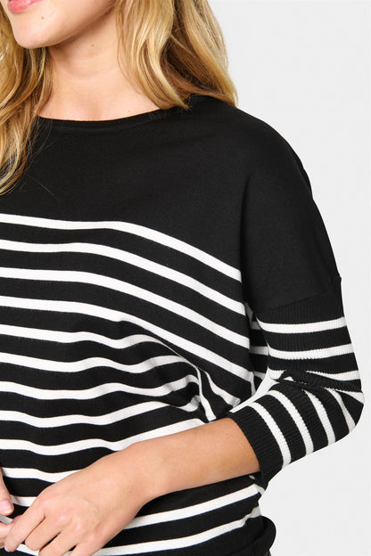 Saint Tropez MilaSZ R-Neck St. Pullover Black Mila Stripes