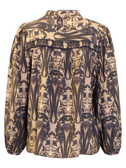 B. Copenhagen - Mønstret bluse med blondekanter