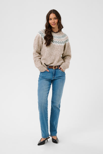 Kaffe KAberta Pullover Beige Melange/Grey/Chalk