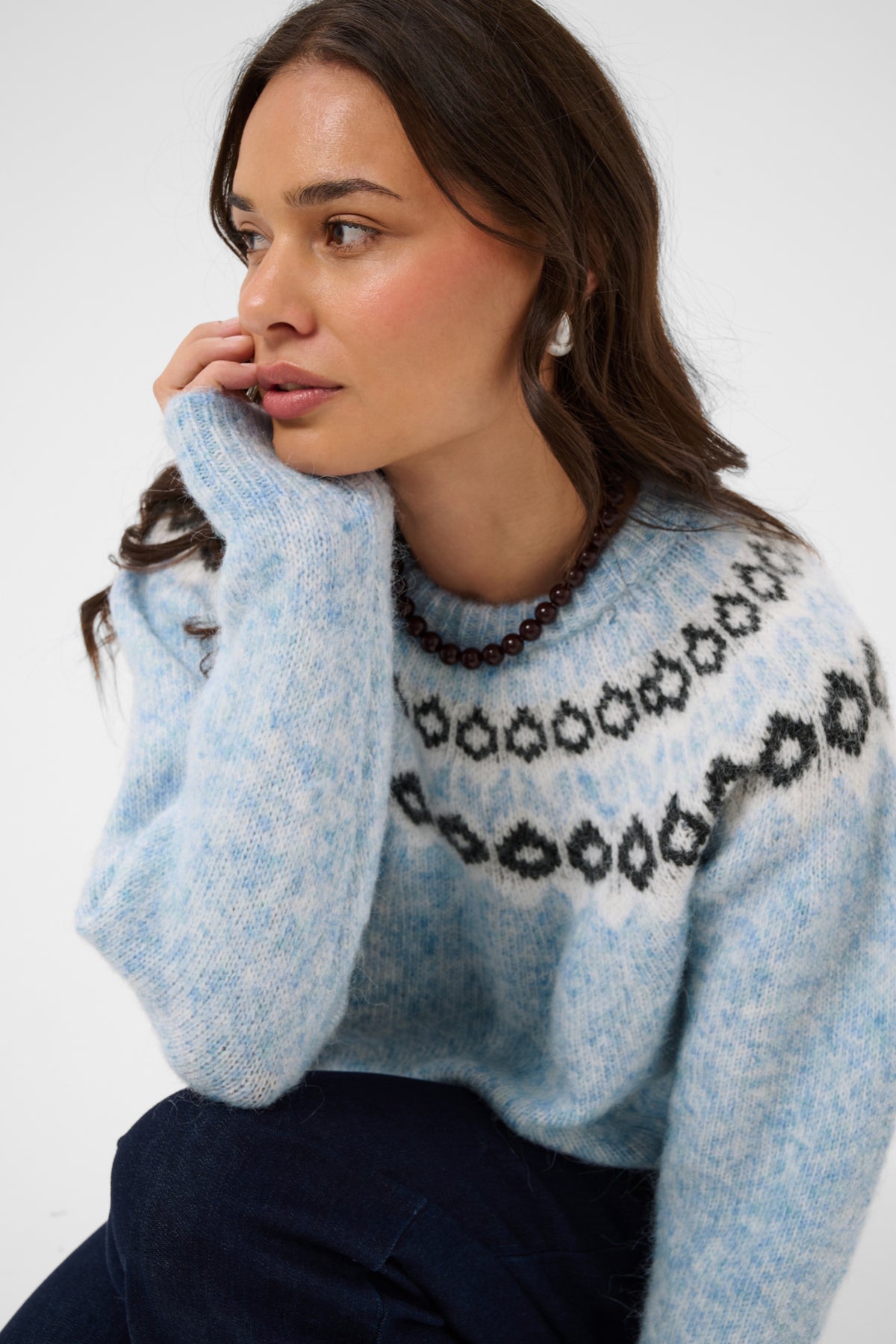 Kaffe KAberta Pullover Blue Melange/Grey/Chalk