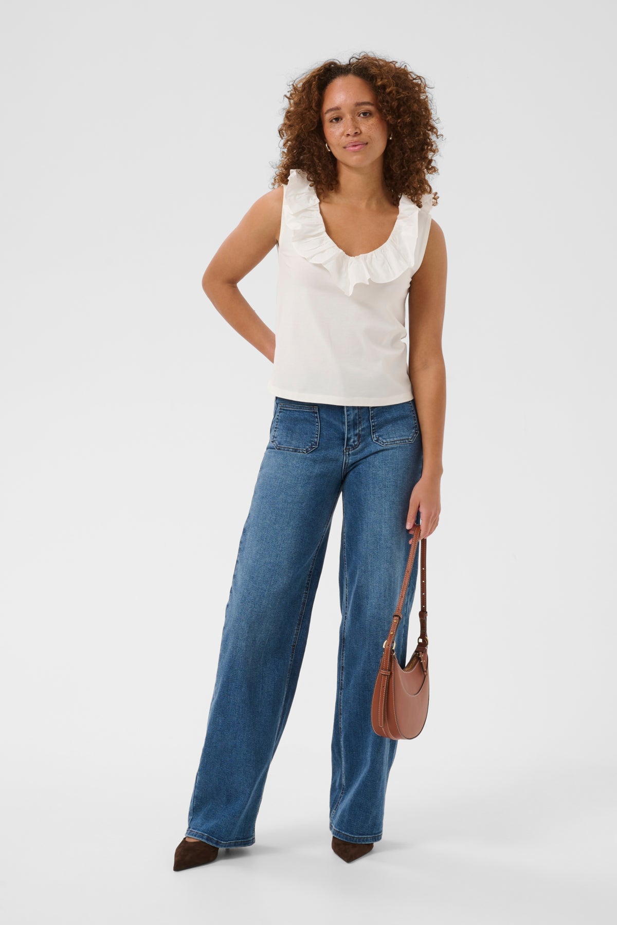 Kaffe KAdidde Flounce Top – Hvit singlet med volanger
