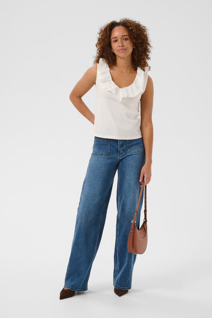 Kaffe KAdidde Flounce Top – Hvit singlet med volanger