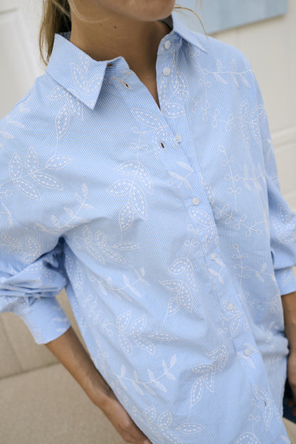 Kaffe Clothing KAmarlee Shirt White Blue Embroidery Stripe