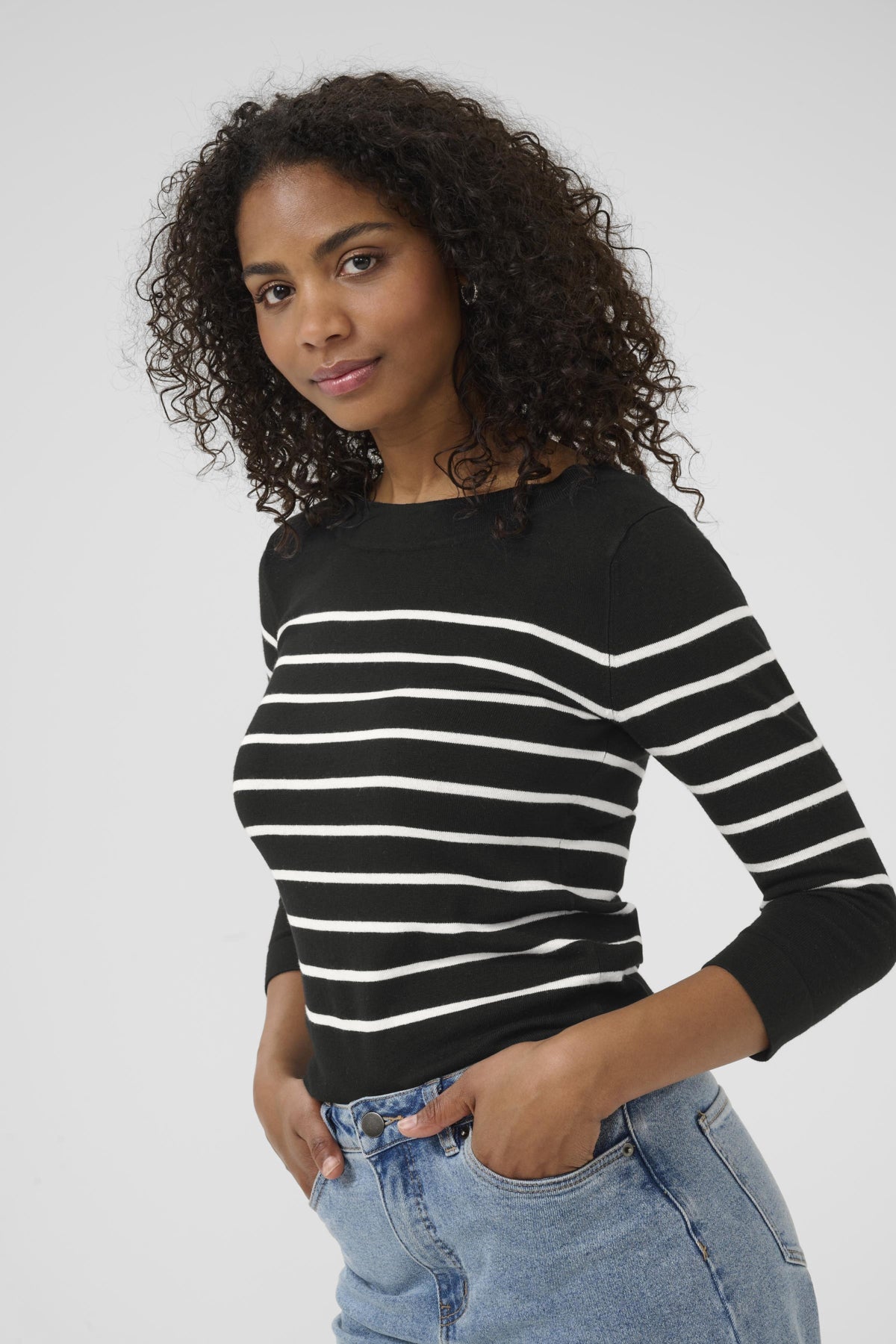 Kaffe Clothing KAlizza Boatneck Pullover Feather Black/Chalk Stripes