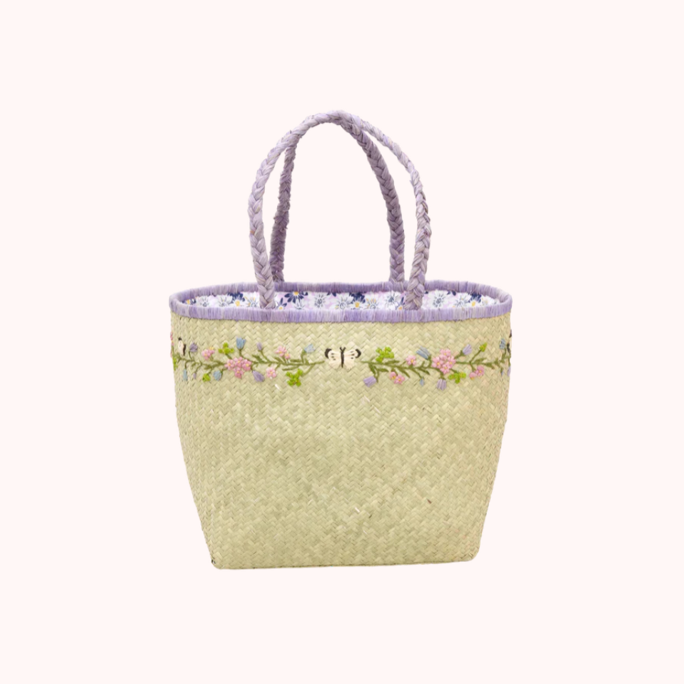 Rice Raffia Bags in Nature with Flower Details