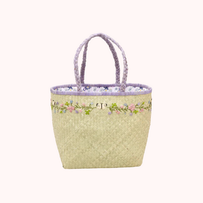 Rice Raffia Bags in Nature with Flower Details