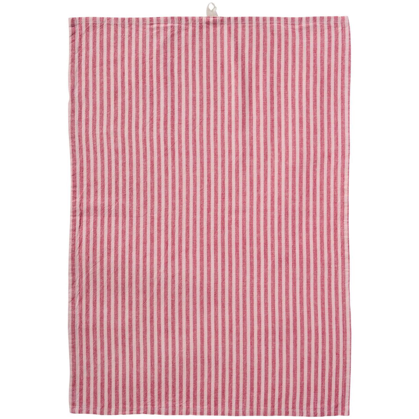 Ib Laursen Kjøkkenhåndkle Linea med lyserosa og bringebærfargede smale striper