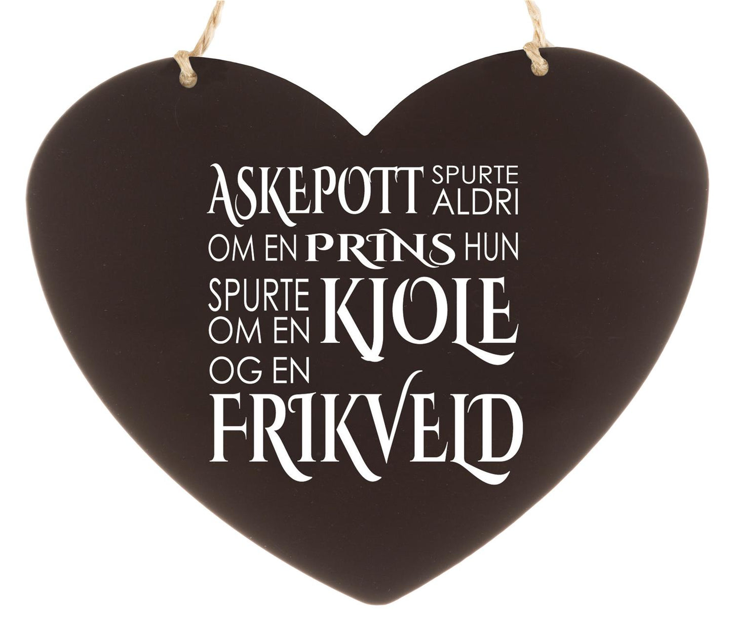 Skilt hjerte lite Askepott og kjole 13x11cm Metall