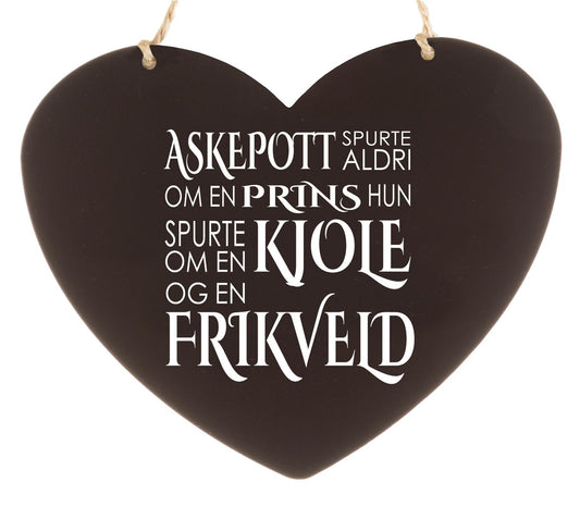 Skilt hjerte lite Askepott og kjole 13x11cm Metall