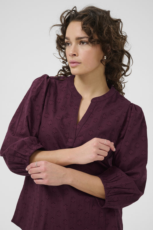 Kaffe Clothing KAenya Blouse 3/4 sleeve Windsor WIne