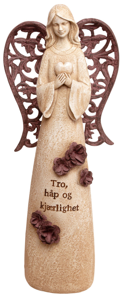 Engel beige/brun m/hjerte Tro,håp...34cm
