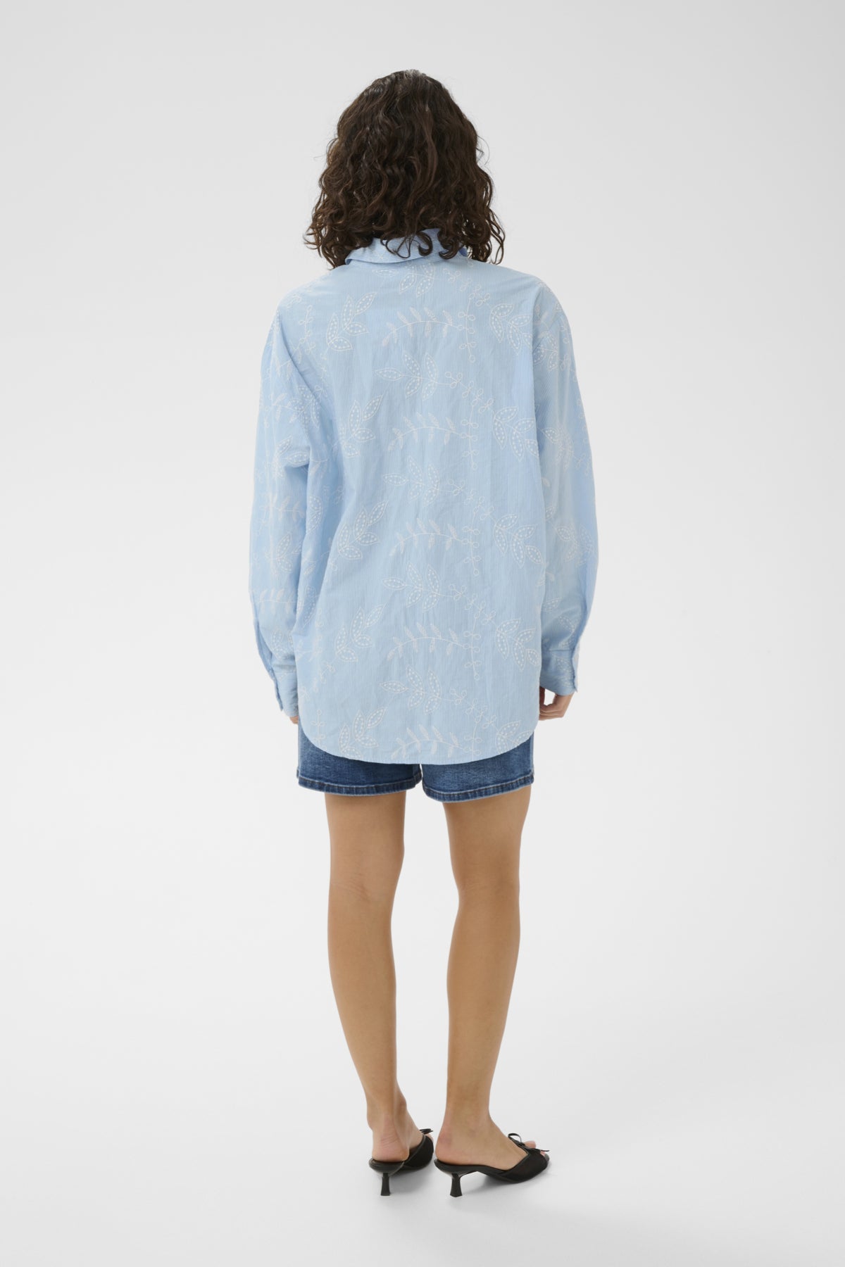Kaffe Clothing KAmarlee Shirt White Blue Embroidery Stripe