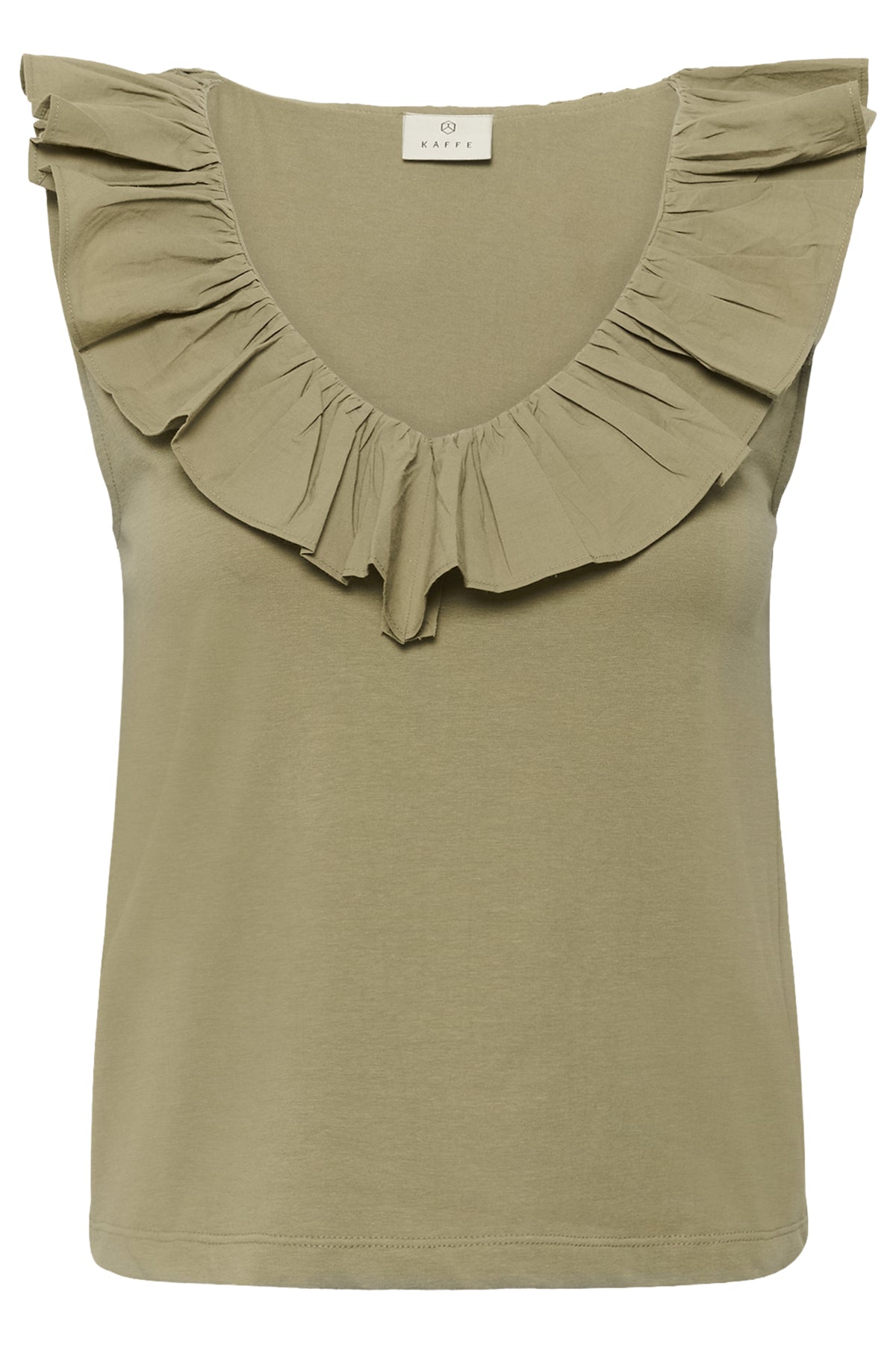 Kaffe KAdidde Flounce Top – Olivengrønn singlet med volanger