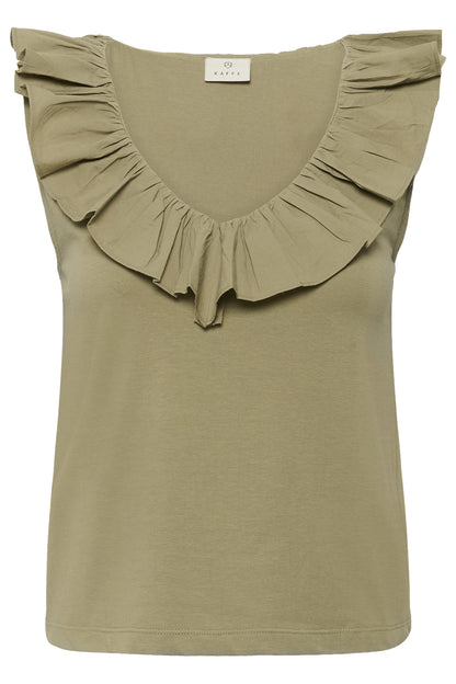 Kaffe KAdidde Flounce Top – Olivengrønn singlet med volanger