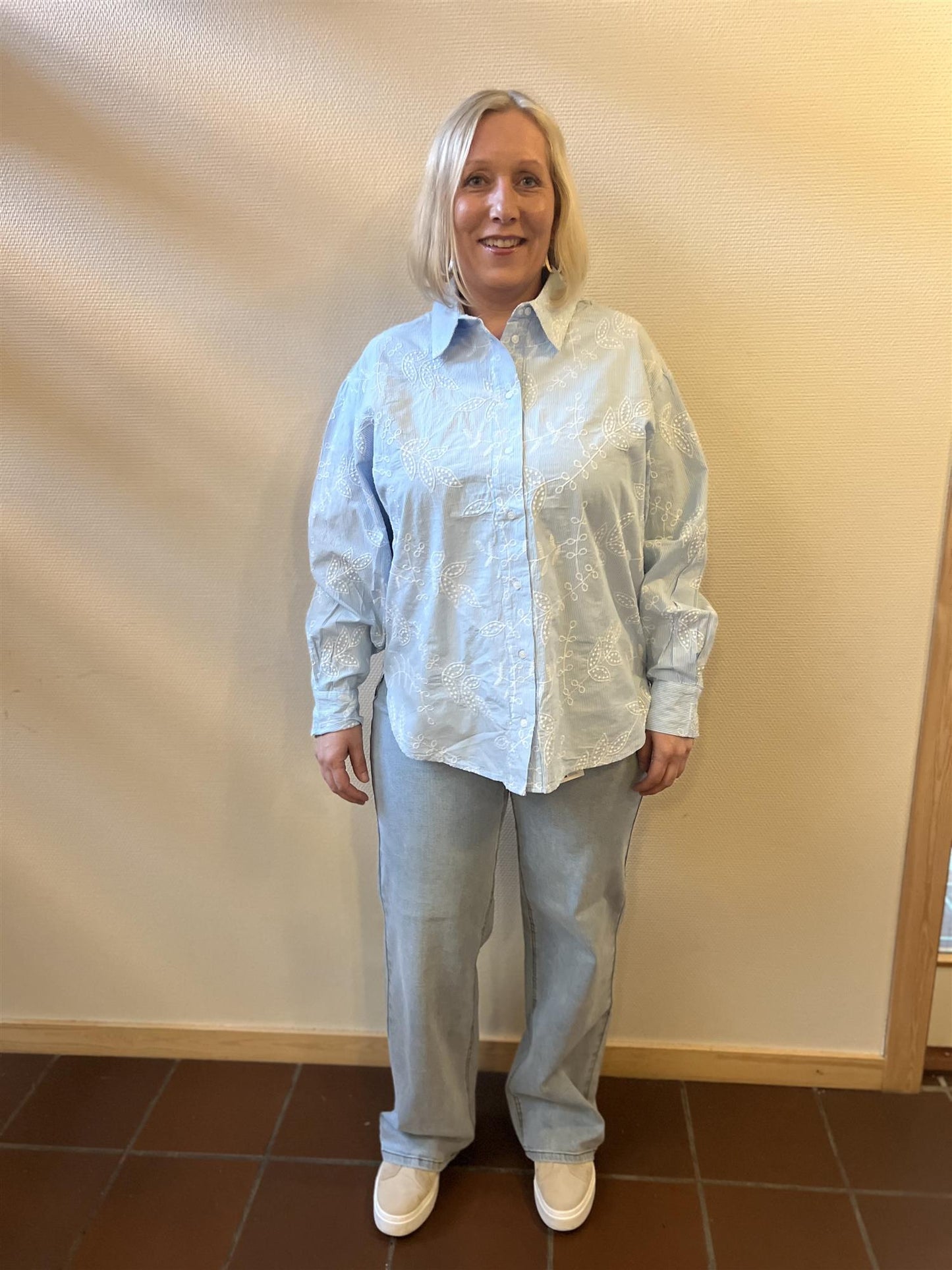 Kaffe Clothing KAmarlee Shirt White Blue Embroidery Stripe