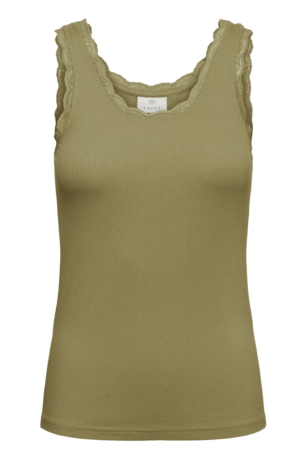 Kaffe KAomi – Olivengrønn singlet med blondedetaljer
