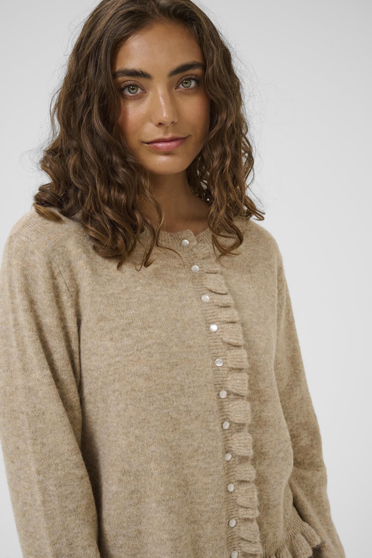 Culture CUjulietta Frill Cardigan Dune Melange